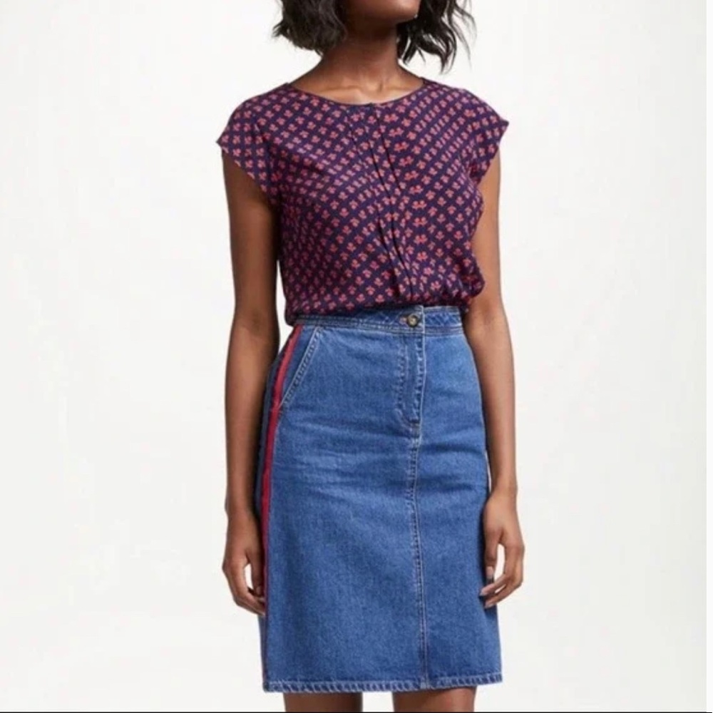 BODEN || Blue Denim Midi Skirt with Stripes on Side. Sz. 14R - Picture 1 of 9